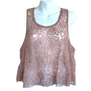 FREE PEOPLE pretty feminine top, blush pink, floral top layer. M